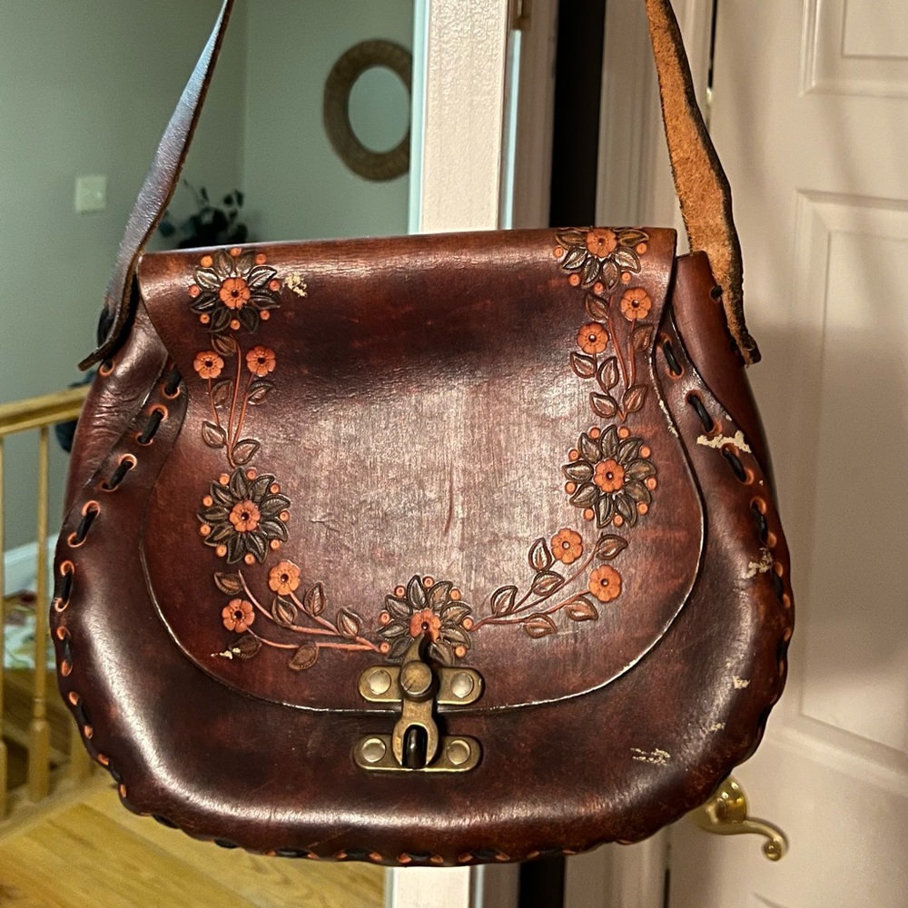COPY - Unique, Hammered Floral Deaign, One of A Kind Leather Purse!